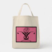 Roze Art Deco Zwart Bloeiend Roos Tote Bag (Achterkant)