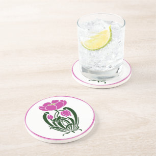 Roze Art Nouveau Bloem Zandsteen Onderzetter