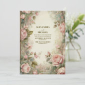 Roze  Art Nouveau Bloemenbruiloft Kaart (Staand voorkant)