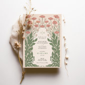 Roze Art Nouveau Bloemenbruiloft Kaart