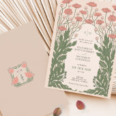 Roze Art Nouveau Bloemenbruiloft Kaart