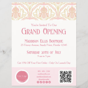 Roze Art Nouveau bloemenvliegticket voor grote ope Flyer
