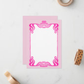 Roze Art Nouveau Border Notitiekaartje (Voorkant / Achterkant in situ)