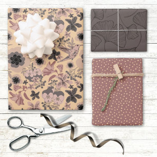 roze Art Nouveau Botanische kolibrie Inpakpapier Vel