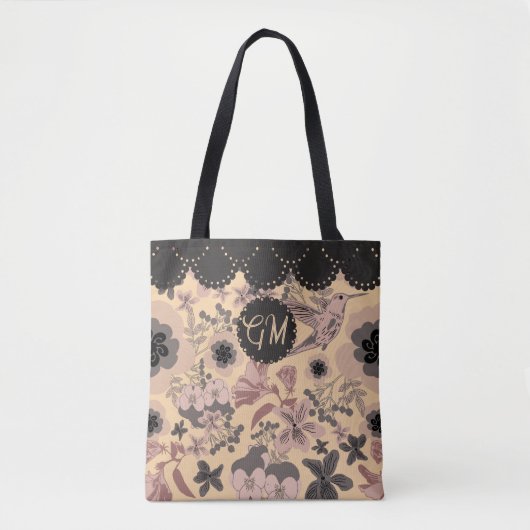 roze Art Nouveau Botanische kolibrie Tote Bag (Voorkant)
