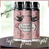 Roze Art Nouveau Floral Girly Grunge kolibries Waterfles