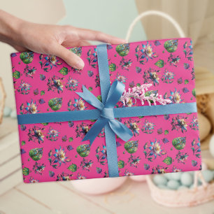 Roze Art Nouveau Glas-in-lood Lente Bloemen Cadeaupapier