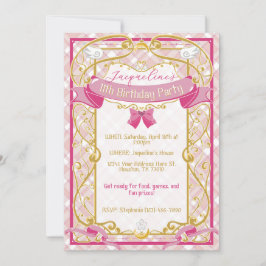 Roze Art Nouveau Prinses Verjaardagsuitnodiging Kaart