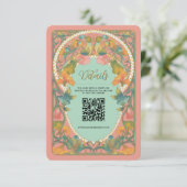 Roze Art Nouveau QR Code Trouwruimte Kaart (Staand voorkant)