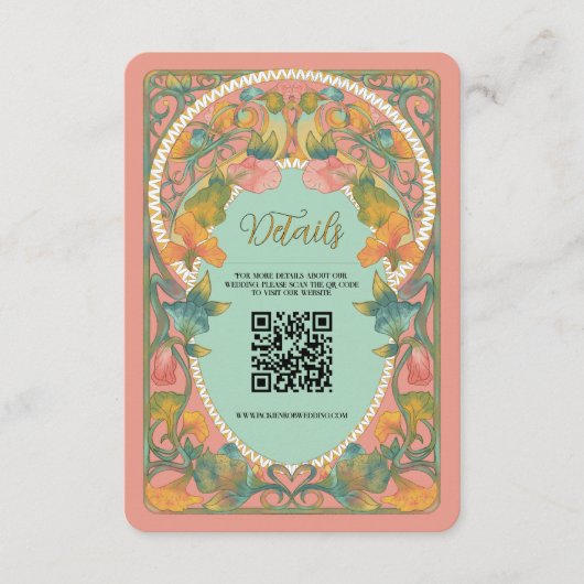 Roze Art Nouveau QR Code Trouwruimte Kaart (Voorkant)