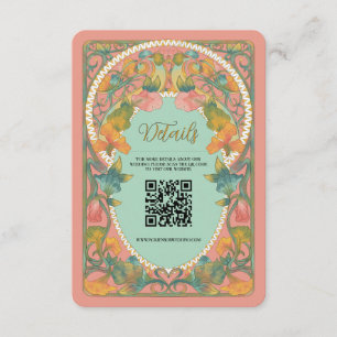 Roze Art Nouveau QR Code Trouwruimte Kaart