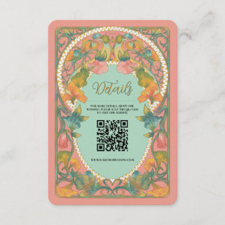 Roze Art Nouveau QR Code Trouwruimte Kaart