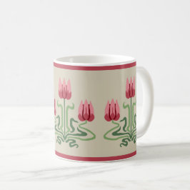 Roze Art Nouveau Tulip Trio Koffie Mok