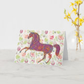 roze Art Paard Note Kaart (Gele Bloem)