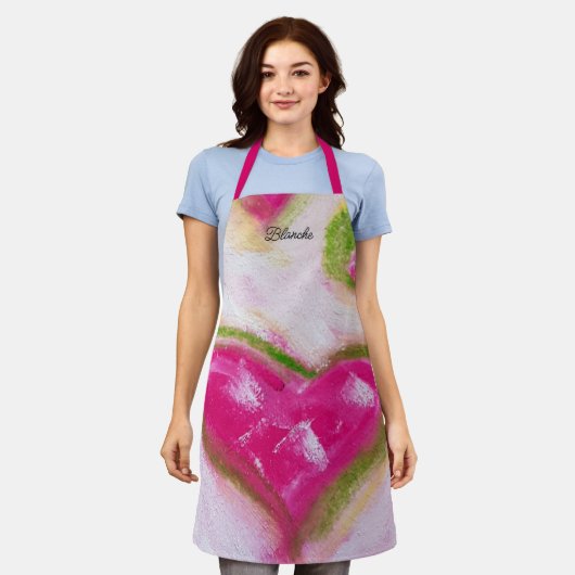 Roze Artistic Hearts Chalk met de hand geschilderd Schort (Gedragen)