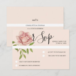 Roze Artistiek Waterverf Roos Handbeschilderd RSVP Kaartje