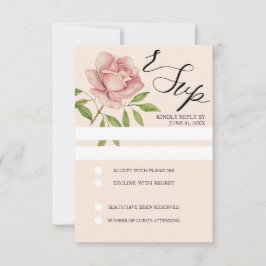 Roze artistieke waterverf roos handgeschilderd RSVP kaartje
