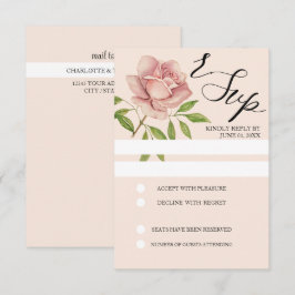 Roze artistieke waterverf roos handgeschilderd RSVP kaartje