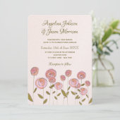 Roze Artsy Roos Bloemen Huwelijksuitnodiging Kaart (Staand voorkant)