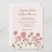 Roze Artsy Roos Bloemen Huwelijksuitnodiging Kaart (Voorkant)