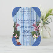 Roze Arty Flowers Blue-wood Texture Bachelorette Kaart (Staand voorkant)
