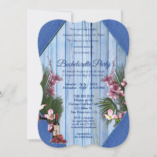 Roze Arty Flowers Blue-wood Texture Bachelorette Kaart