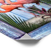 Roze arty Flowers op Blue-wood textuur Poster (Hoek)