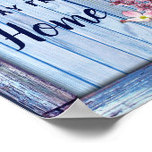 Roze arty Flowers op Blue-wood textuur Poster (Hoek)