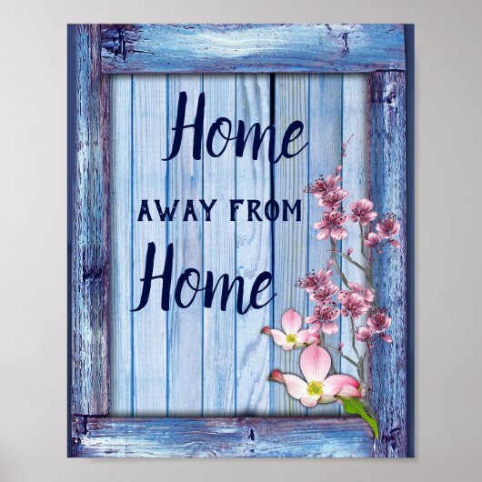 Roze arty Flowers op Blue-wood textuur Poster (Voorkant)