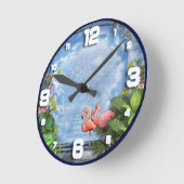 Roze Arty Flowers op Blue-wood textuur Ronde Klok (Hoek)