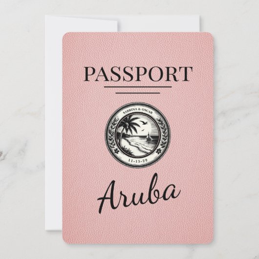 Roze Aruba Paspoort bruiloft uitnodiging (Achterkant)