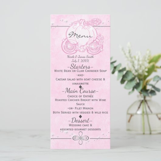 Roze Assepoester Carriage Elegant Party Menu (Staand voorkant)