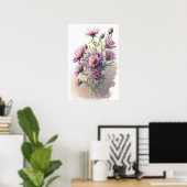 Roze Aster Bloem Art Print Poster (Thuiskantoor)