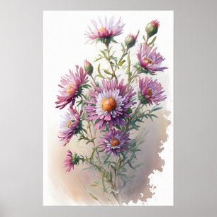 Roze Aster Bloem Art Print Poster