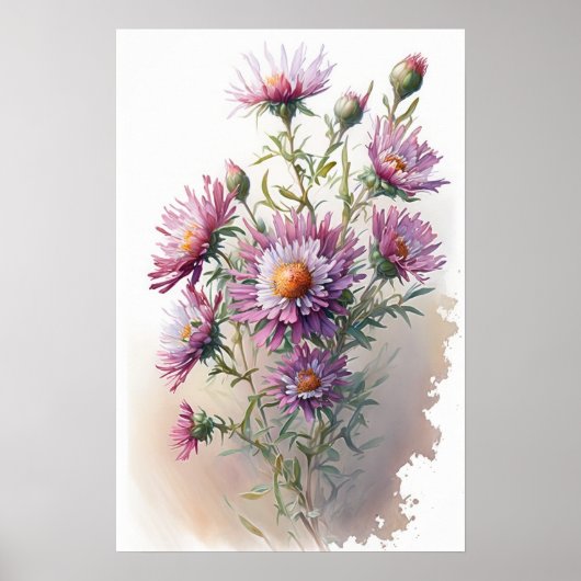 Roze Aster Bloem Art Print Poster (Voorkant)