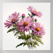 Roze Aster Bloem Art Print Poster (Voorkant)