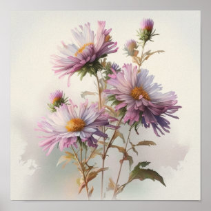 Roze Aster Bloem Art Print Poster