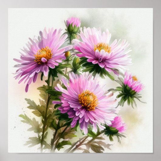 Roze Aster Bloem Art Print Poster (Voorkant)