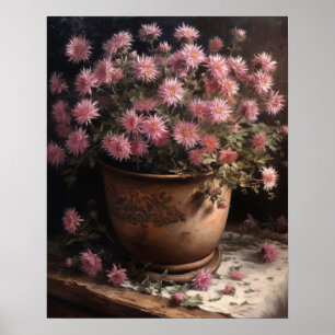 Roze Aster Flowers Art Print Poster