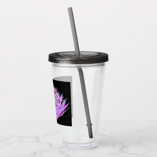 Roze Astrantia Bloem op Zwarte Bloem Acryl Drinkbeker (Links)