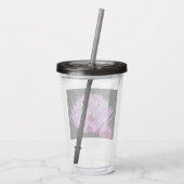 Roze Astrantia Bloem op Zwarte Bloem Acryl Drinkbeker (Achterkant)