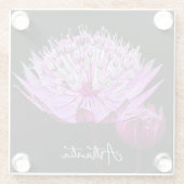 Roze Astrantia Bloem op Zwarte Bloem Glazen Onderzetter (Achterkant)