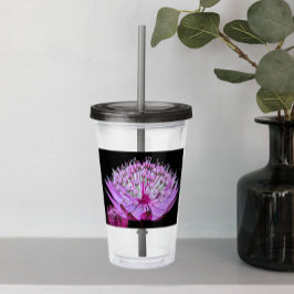 Roze Astrantia Bloem op Zwarte Bloemen Acryl Drinkbeker