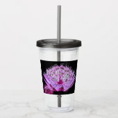 Roze Astrantia Bloem op Zwarte Bloemen Acryl Drinkbeker (Voorkant)