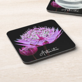 Roze Astrantia Bloem op Zwarte Bloemen Bier Onderzetter