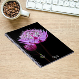 Roze Astrantia Bloem op Zwarte Bloemen Notitieboek