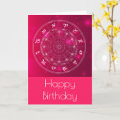 Roze Astrologie wiel verjaardag Kaart (Gele Bloem)