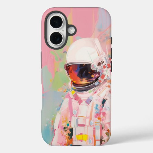 roze astronaut abstract schilderen iPhone Case (Achterkant)