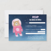Roze Astronaut Beer RSVP-kaart met ruimtethema RSVP Kaartje (Voorkant)