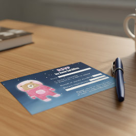 Roze Astronaut Beer RSVP-kaart met ruimtethema RSVP Kaartje